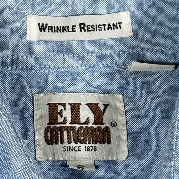 Vintage Ely Cattleman Western Shirt Adult SMALL Blue Chambray Cowboy Pearl Snap - Picture 4 of 9